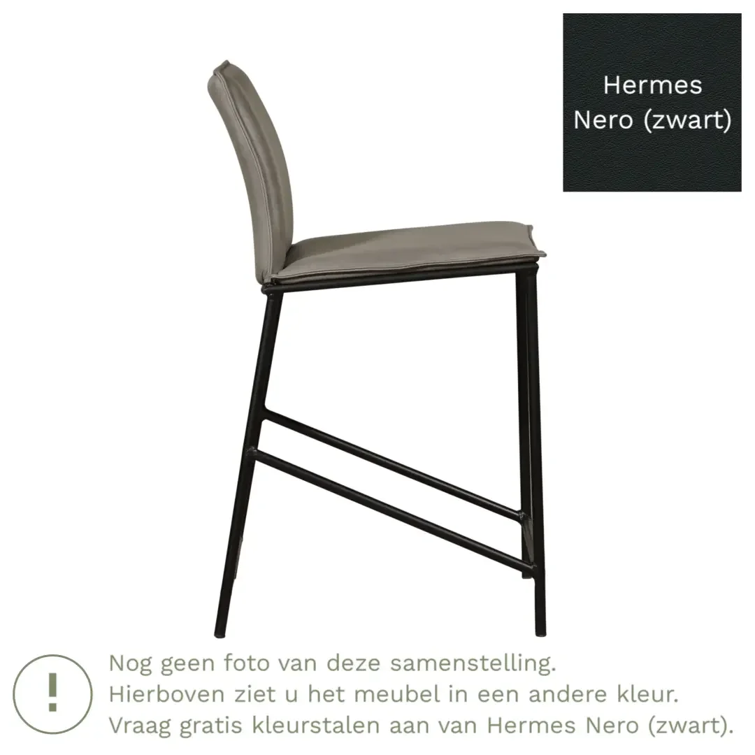 afbeelding van Leren barkruk Favor laag - Poten staal rond zwart